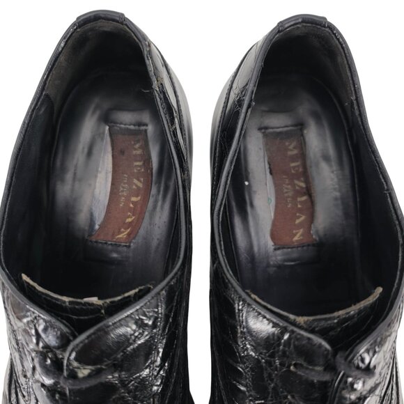 Mezlan Exotic Crocodile Leather Black Dress Shoes Mens 11.5M Apron-toe Oxfords - Picture 6 of 9